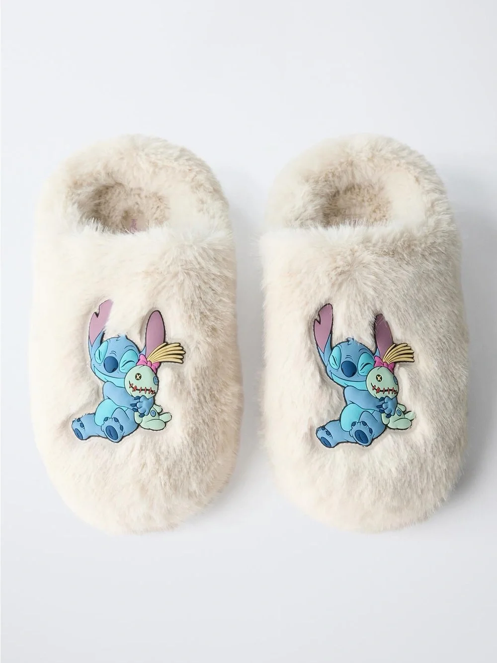 NWT Zara Kids Faux Fur LILO & STITCH DISNEY SLIPPERS OFF WHITE Size 2